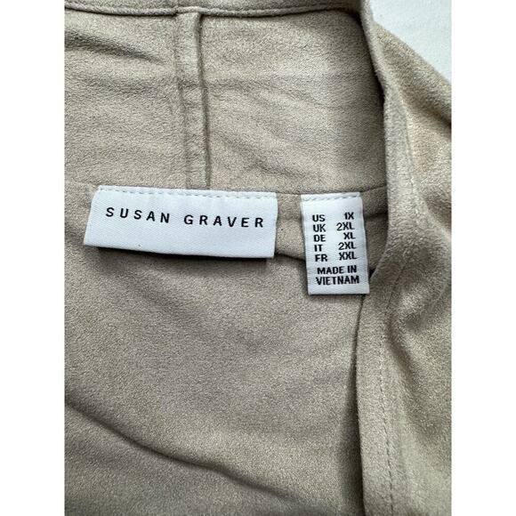 Susan Graver 1X Faux Suede Feel Vest Beige Large Zip Close Pockets New​ - Picture 5 of 11